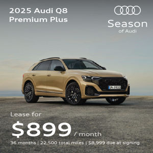 Angled profile of 2025 Audi Q8 parked